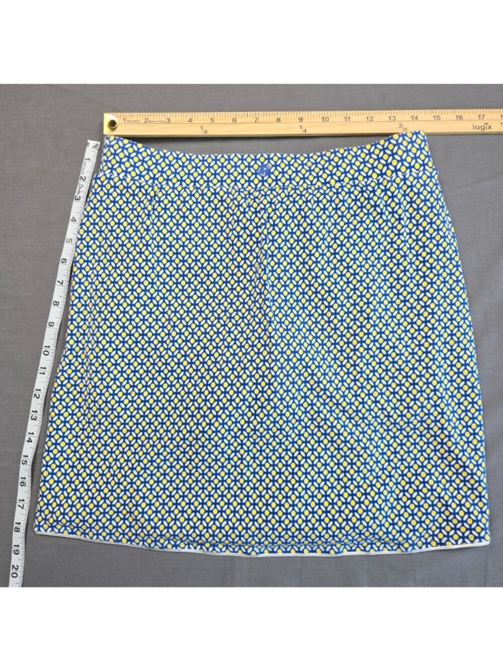 T By Talbots Womens Small Skirt Skort Blue & Yellow Geometric Elastic Waist - Picture 4 of 4